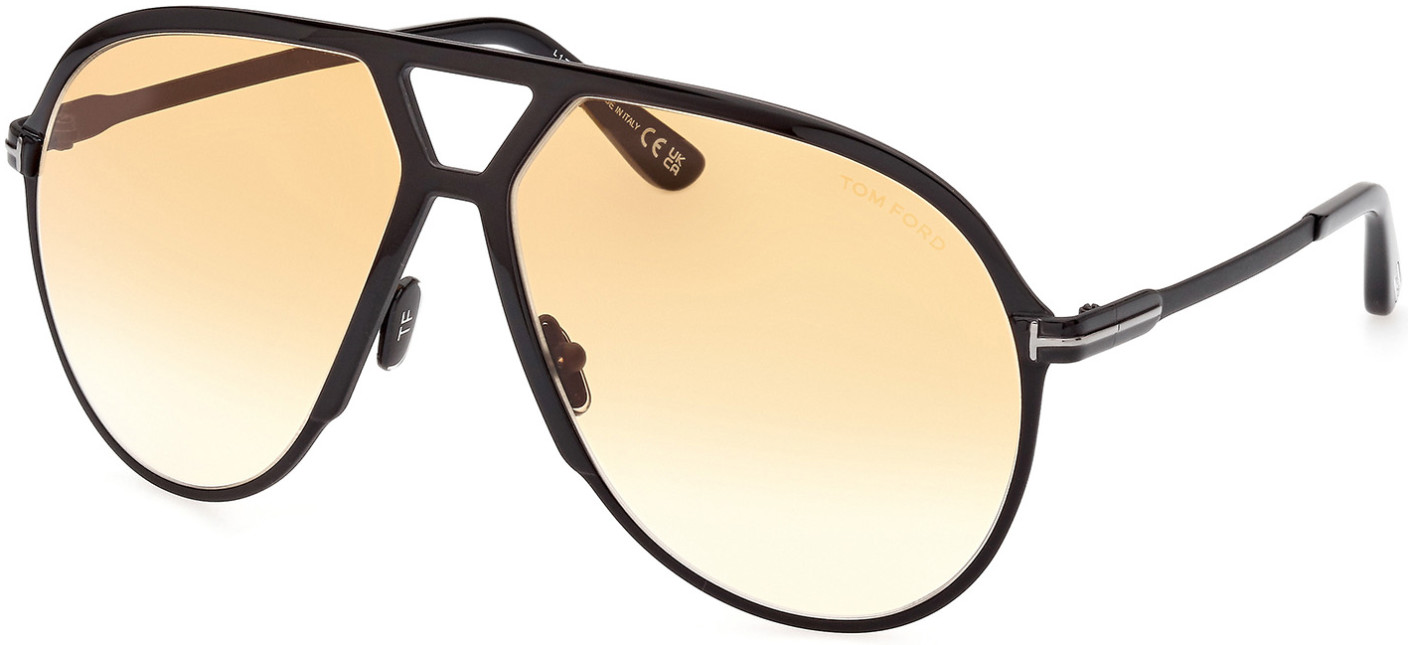 Tom Ford Ft1060 Xavier Black T Logo Gradient Orange Lenses 01F