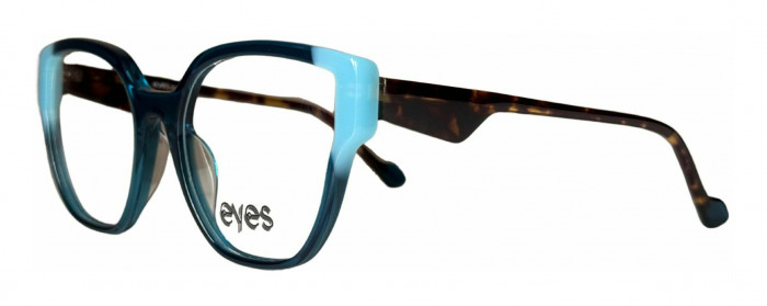 Oversized cat eye prescription eyeglass frame by EYES.NYC model MB1192 in blue and havana